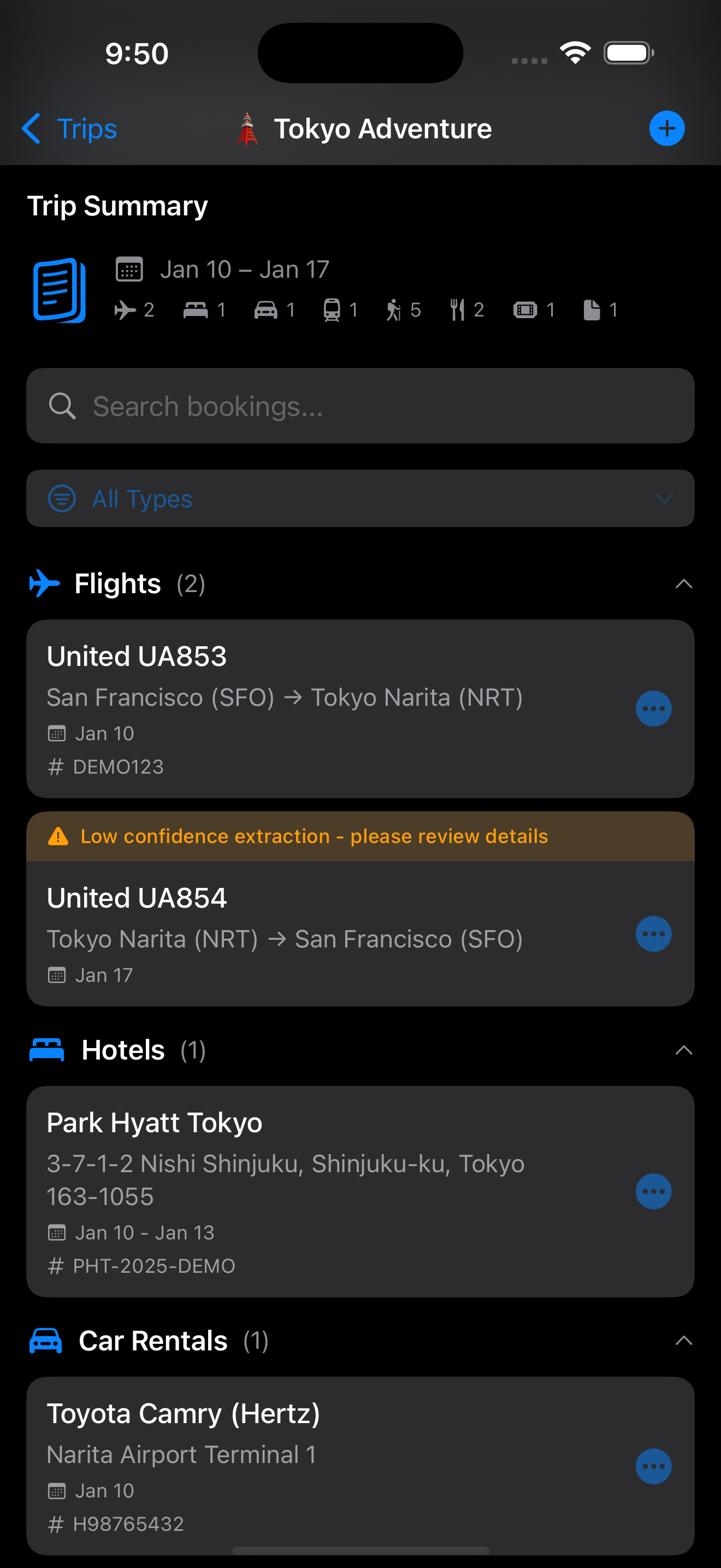 Bookings List